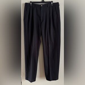 Haggar Men's Dress Pants 34x32 Black Pleated Cotton